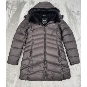 Marmot Gray Goose Down Parka Womens Small Puffer Coat Hooded 700 Winter Jacket